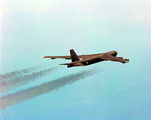 A B-52 heads out on a bombing mission.....